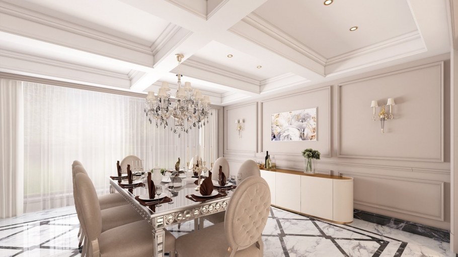 Потолок из гипсокартона для спальни в классическом стиле