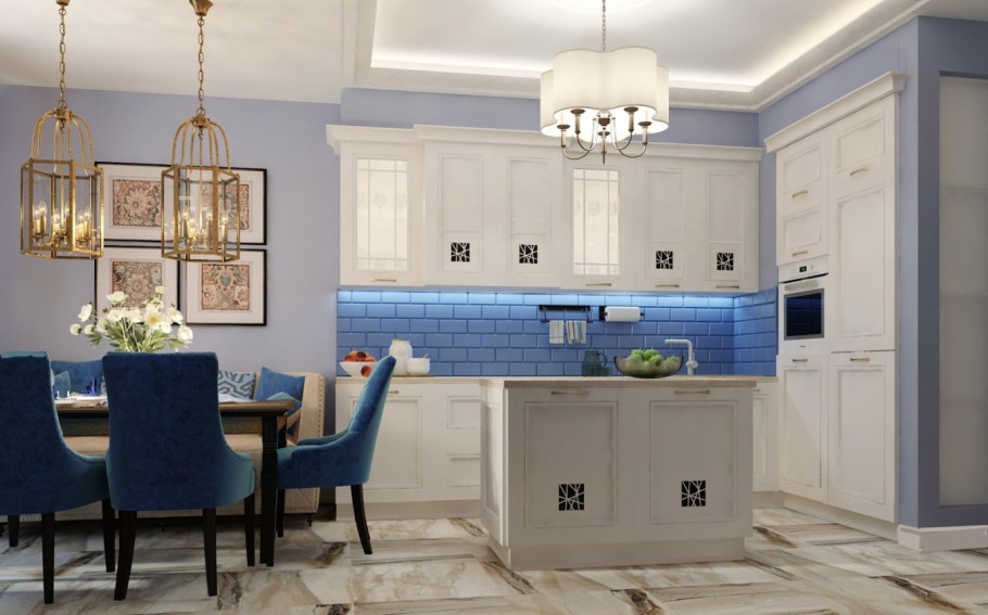 Кухня в серо-голубых тонах