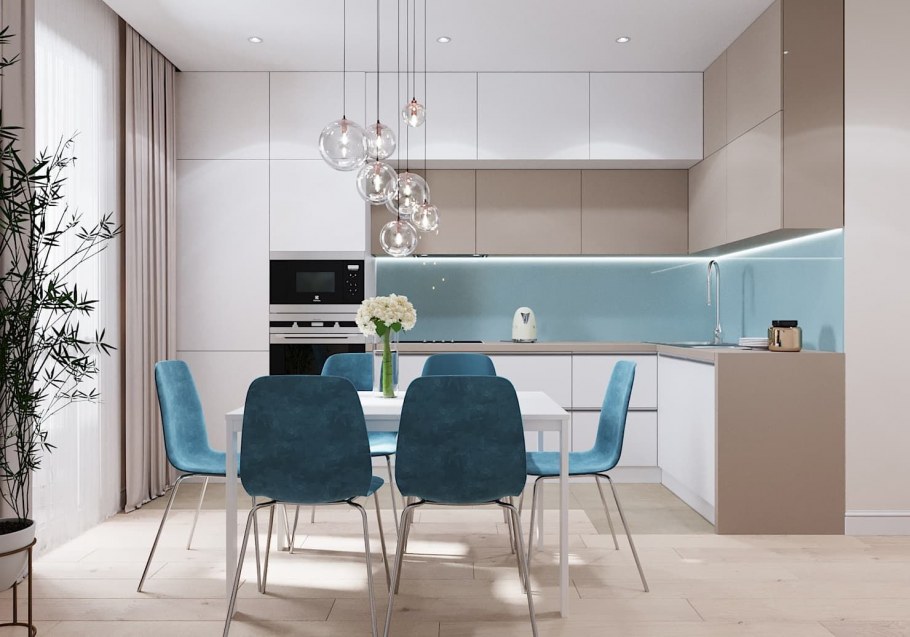 Кухня в бежево голубых тонах