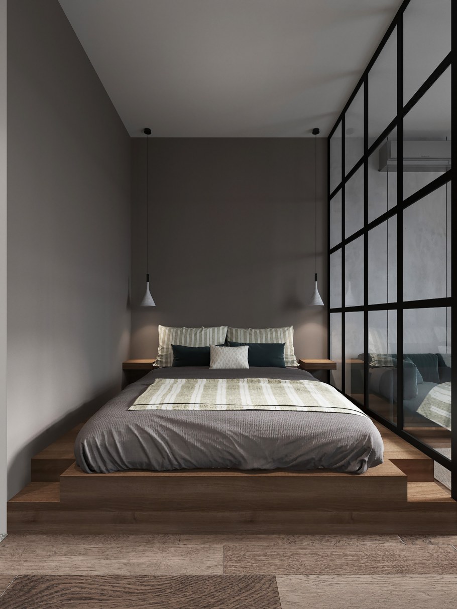 Спальня с подиумом в стиле лофт