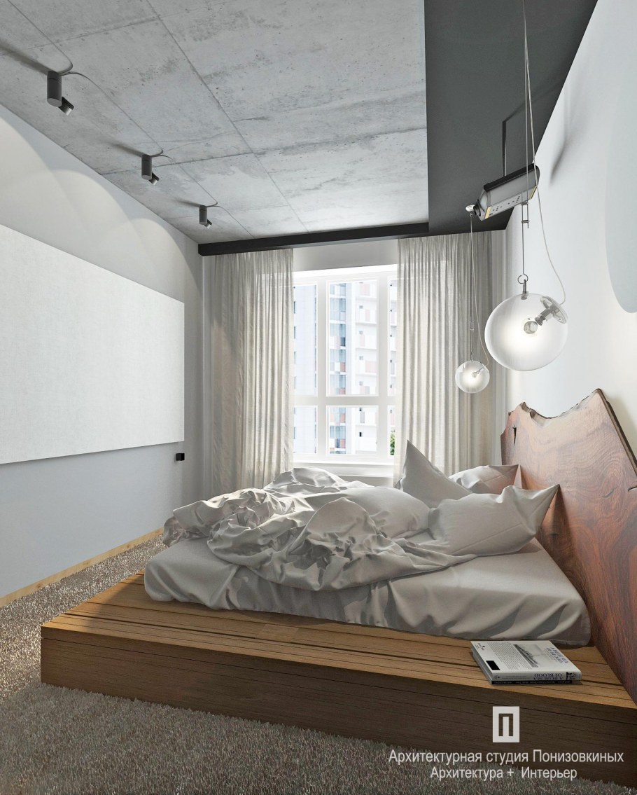 Спальня лофт в светлых тонах