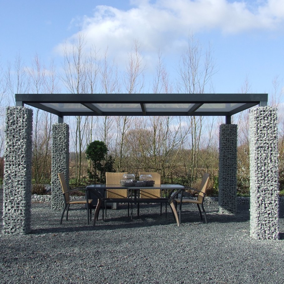 Сад, габионы, патио, беседка