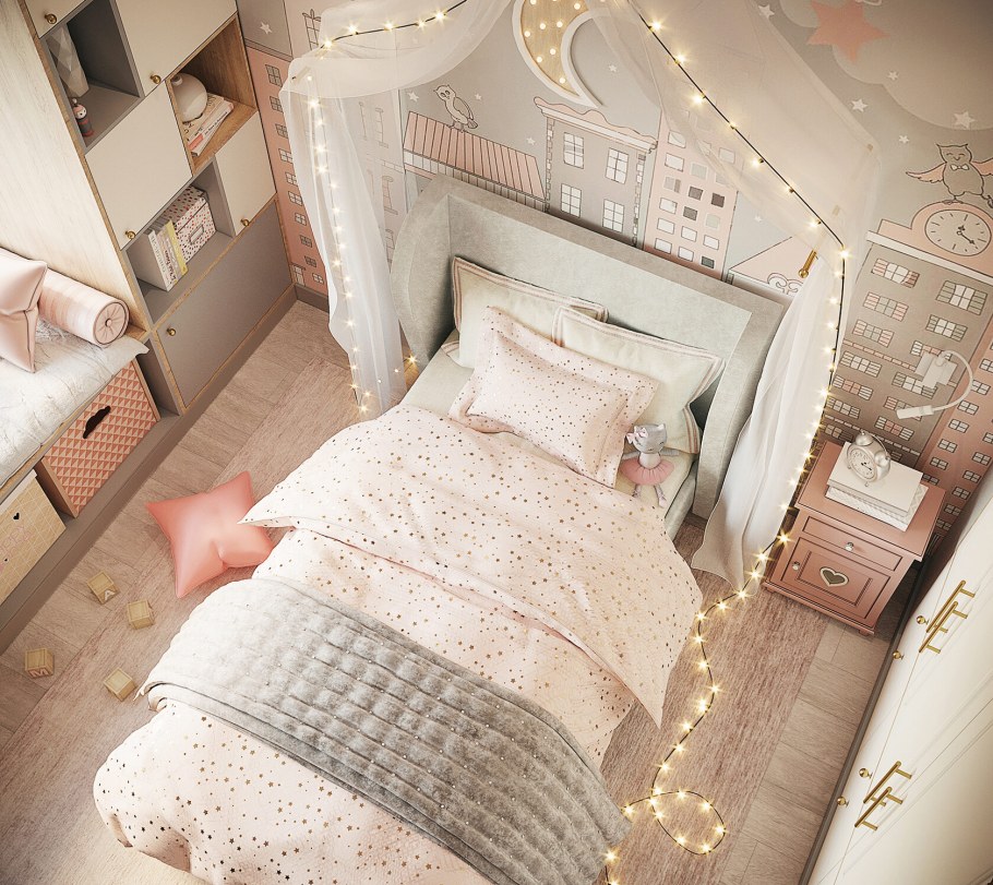 Комната девочки 7-10 лет в светлых тонах