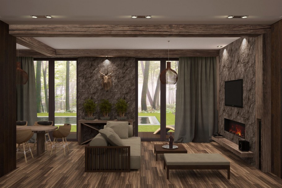 Дом из клееного бруса в стиле Кантри