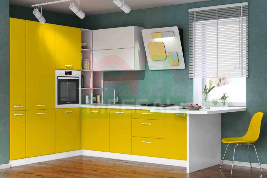 Кухни с желтыми полками