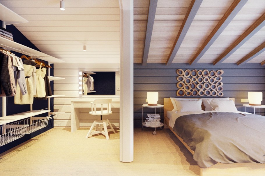 Интерьер комнаты в доме из бруса