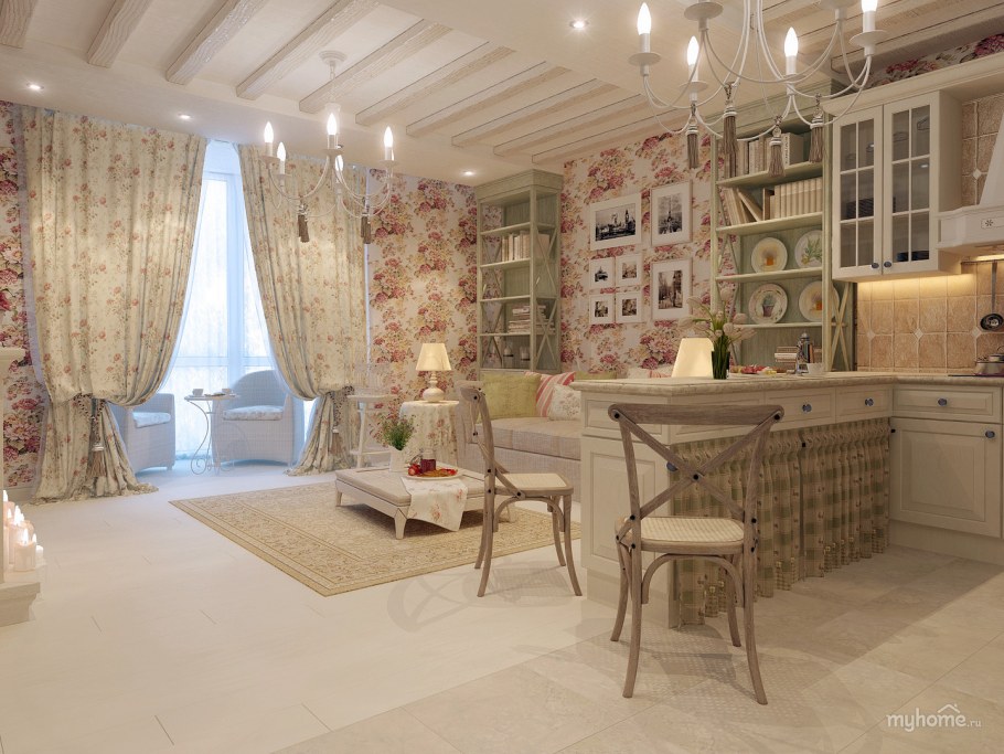 Фисташковая кухня гостиная