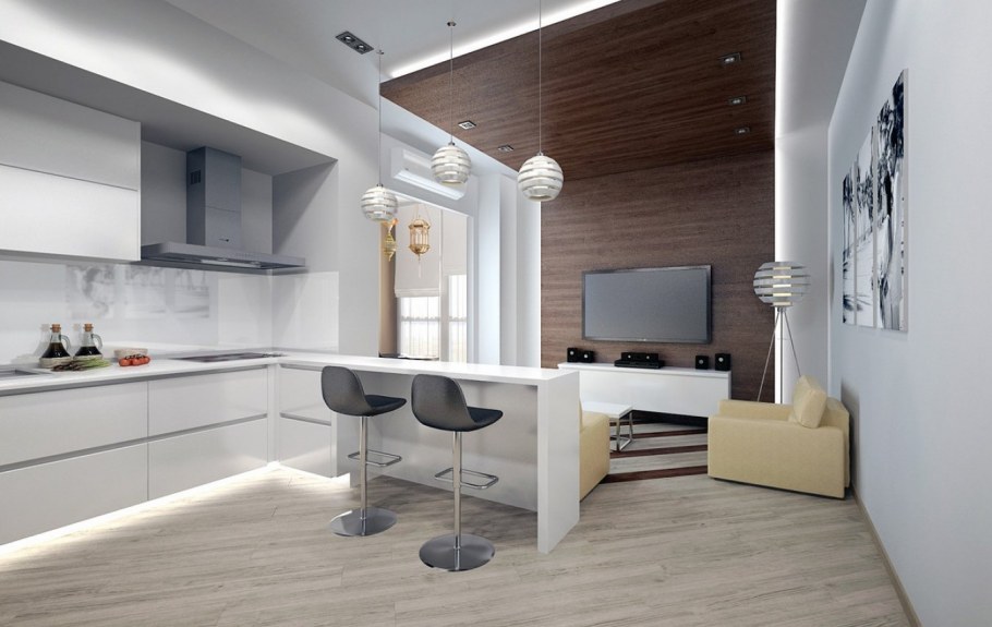 Гостиная столовая в стиле Хай тек