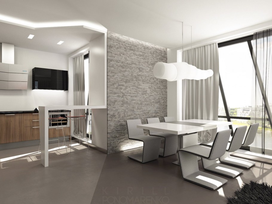 Кухня гостиная в стиле хайтек