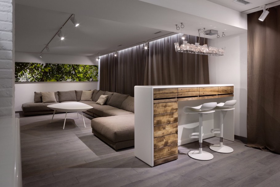 Гостиная с черной кухней