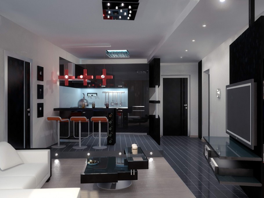 Дизайн гостиной Хай тек