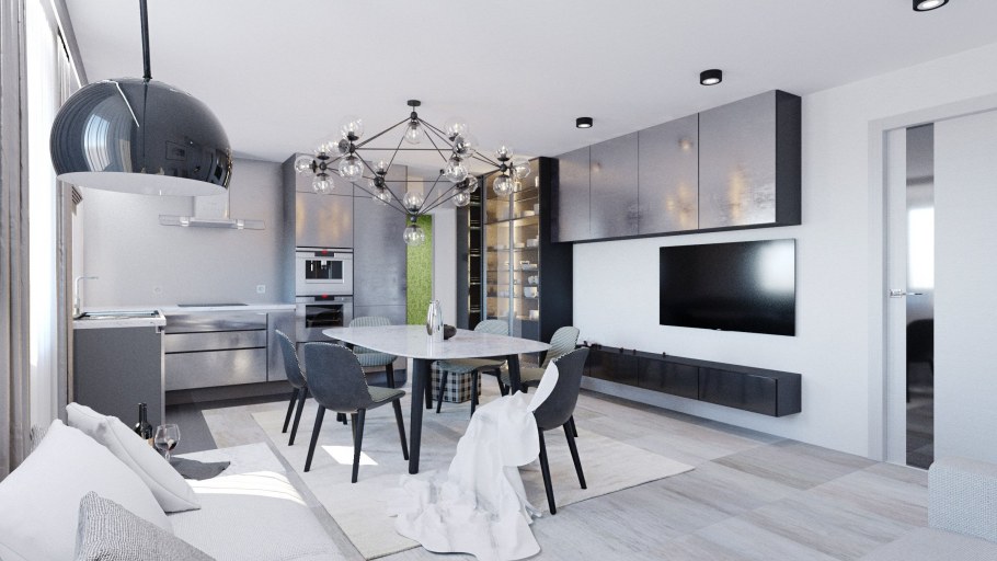 Кухня в стиле хайтек потолок