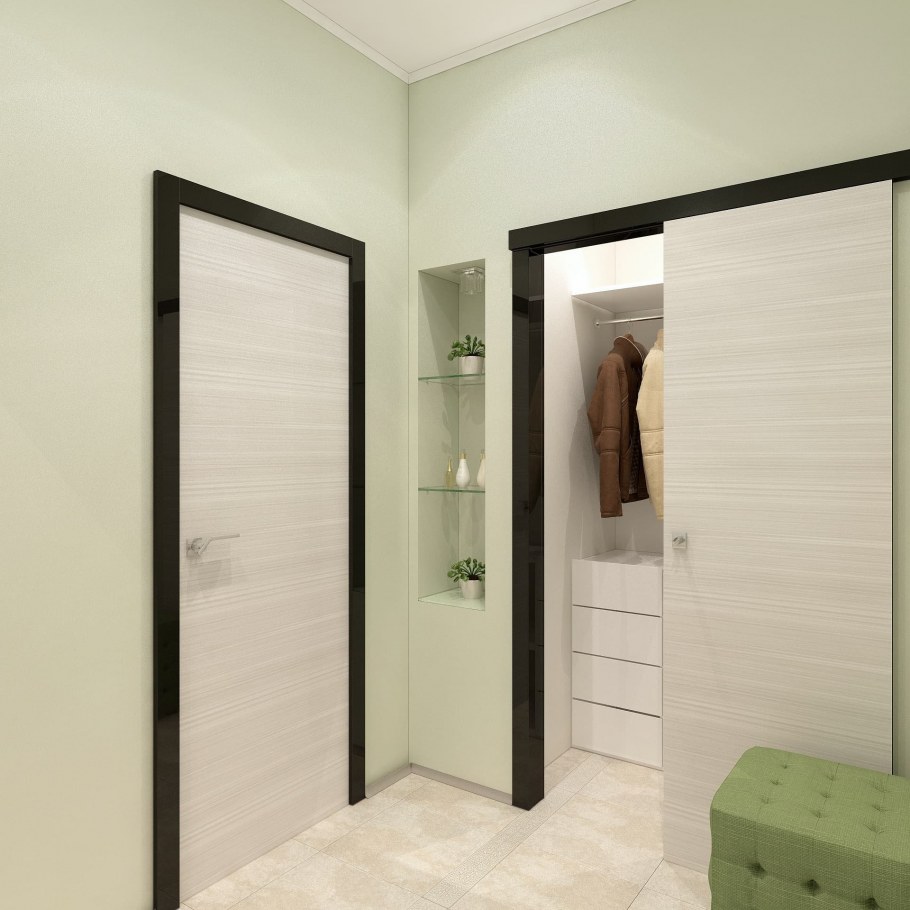 Светлые двери с темными наличниками в интерьере