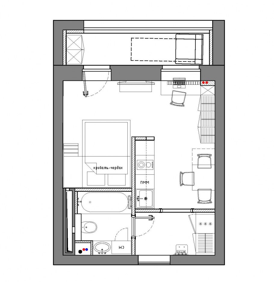 Планировка студии 30 кв.м для семьи с ребенком