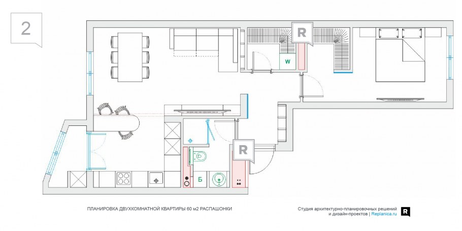 Планировка 2х комнатной квартиры распашонки
