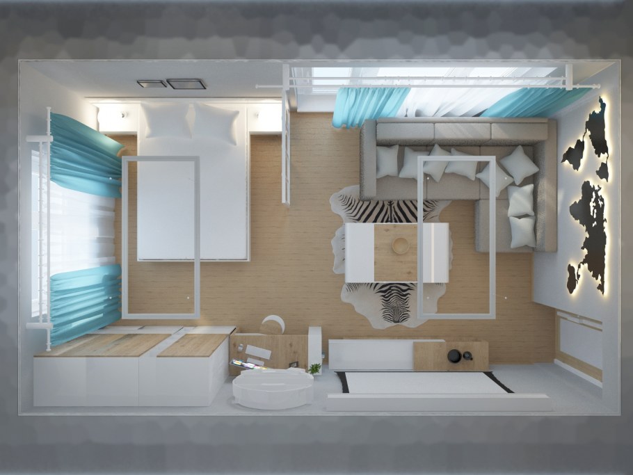 Дизайн проект двухкомнатной квартиры 46 кв.м с балконом