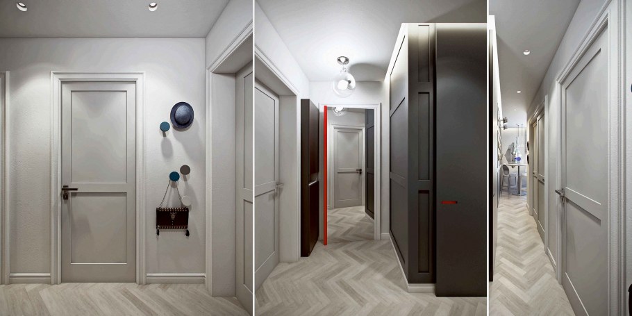 Коридор с серыми дверями