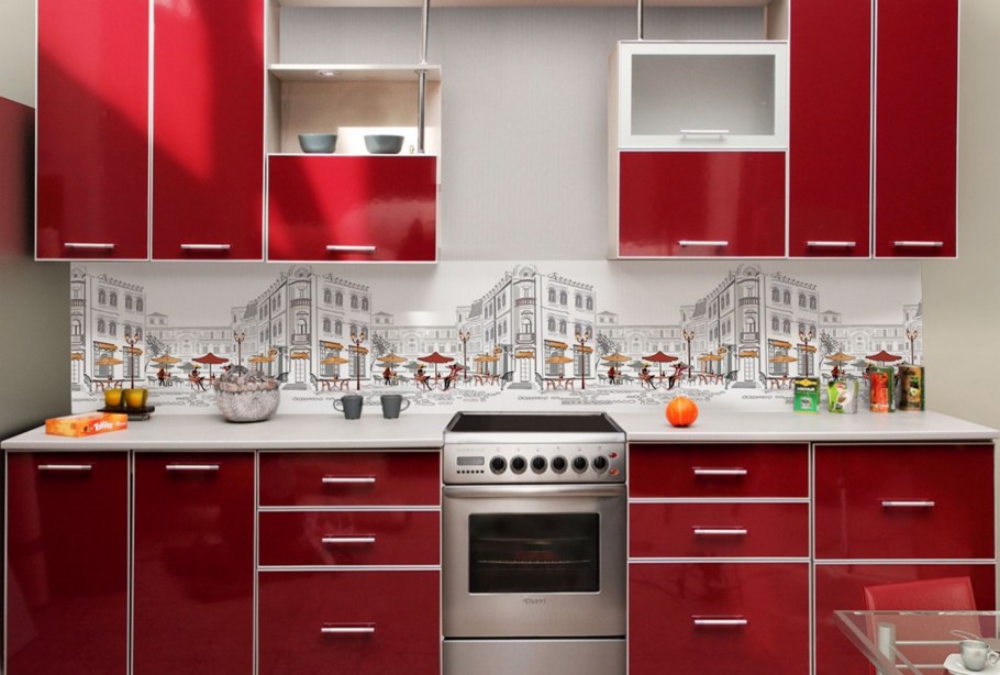 Фартук для красного кухонного гарнитура