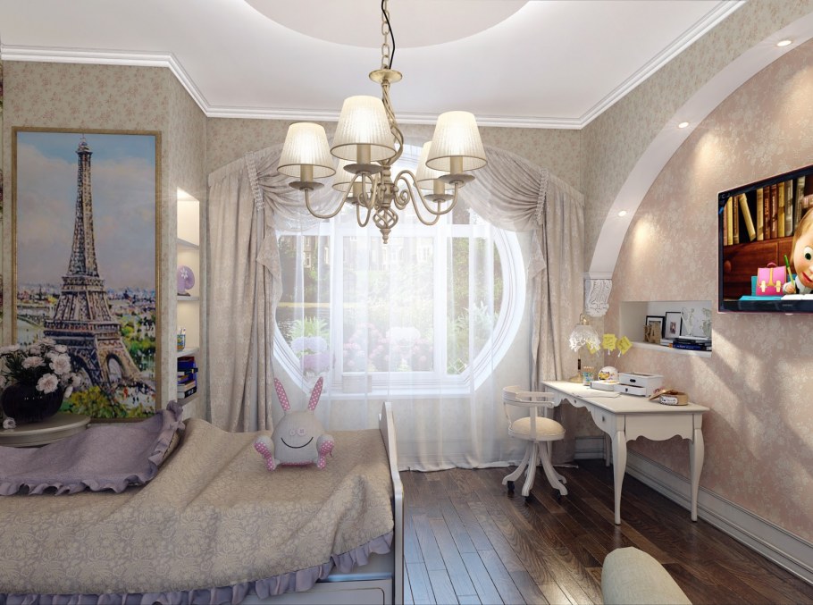 Детская для девочки с темной мебелью