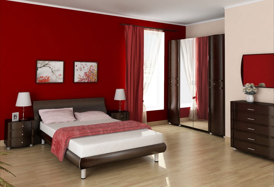 Спальня в красно белых тонах