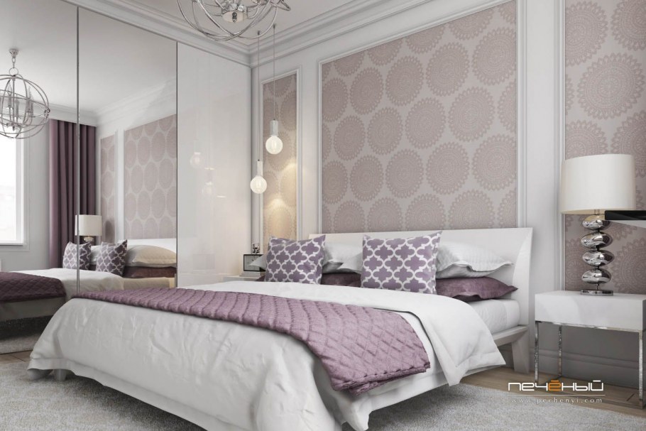 Спальня в бело коричневых тонах