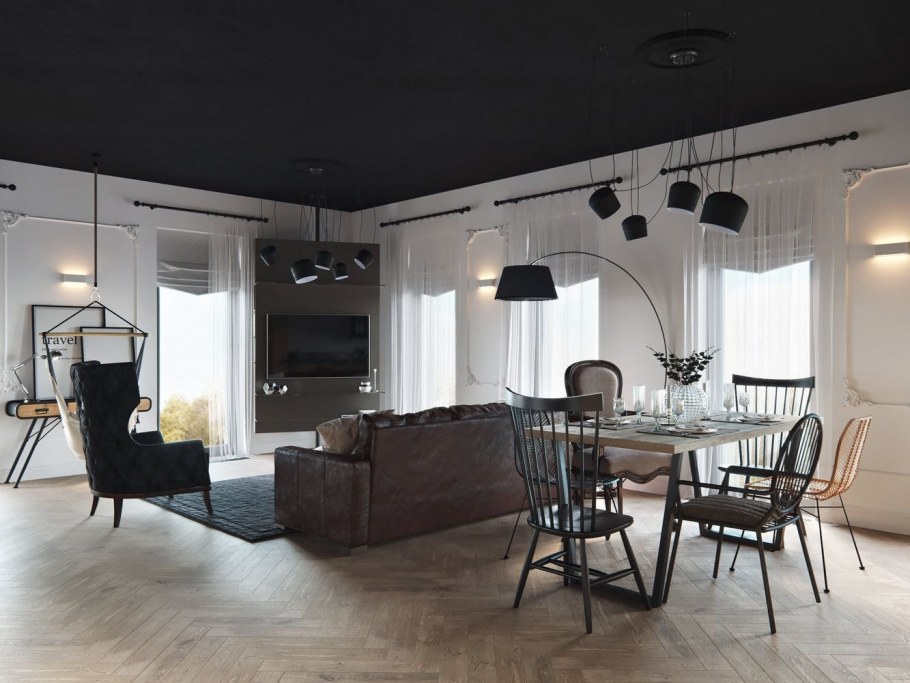 Чёрный потолок в интерьере