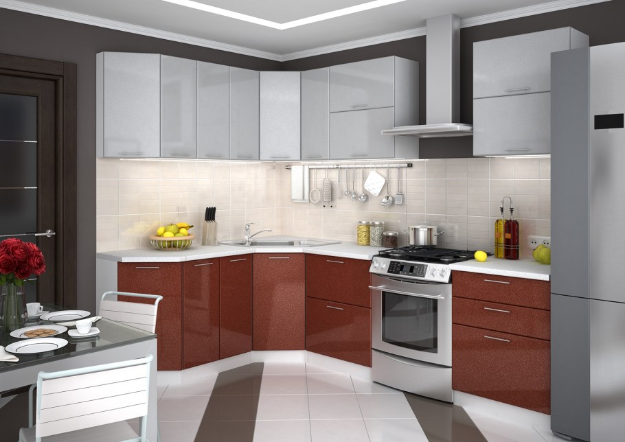 Кухня Валерия м угловая гранатовый металлик