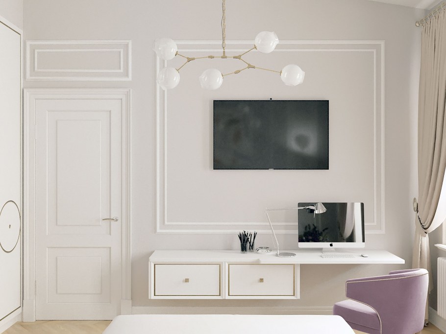 Оформление стены с телевизором в спальне