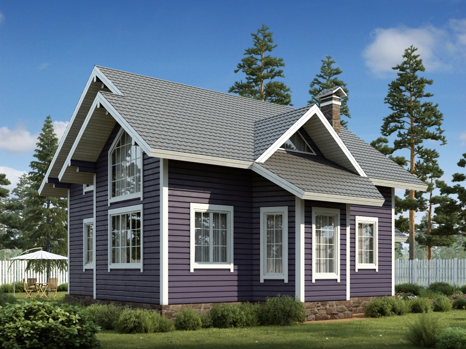 Деревянный дом с серой крышей