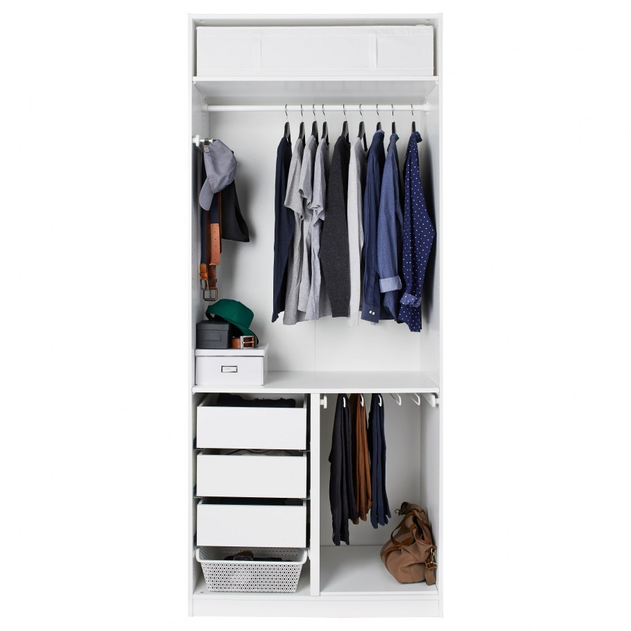 Гардероб ПАКС, белый, ФЛИСБЕРГЕТ синий (100x60x236 см)