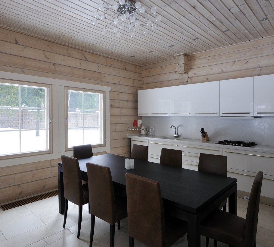 Отделка кухни имитацией бруса