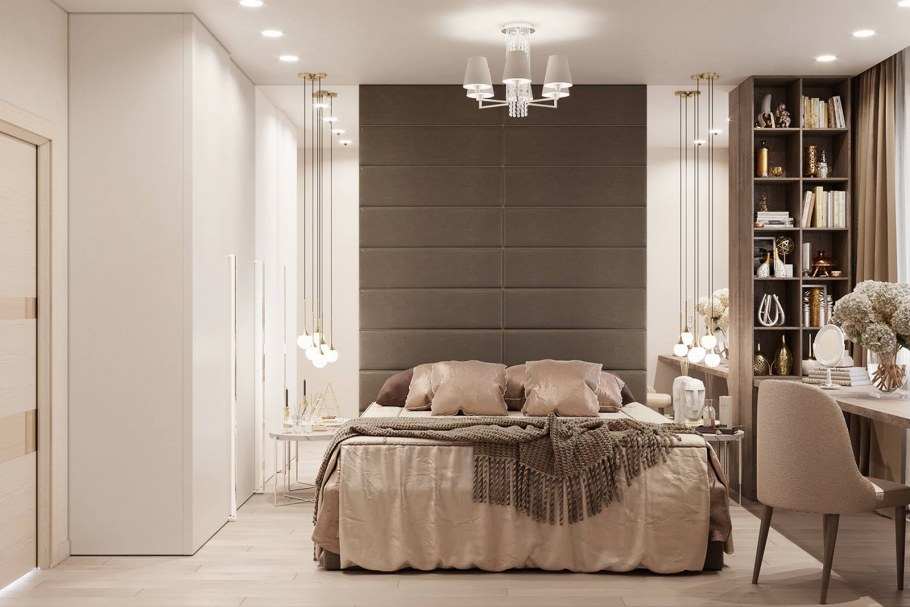 Серо-бежевый интерьер студия