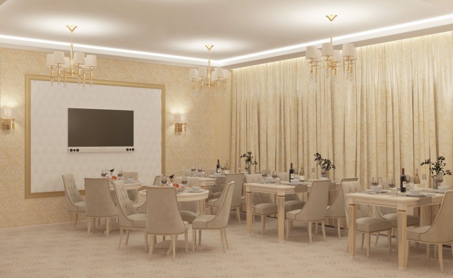 Интерьер банкетного зала в кафе