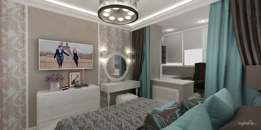 Гостиная в нежно бирюзовых тонах