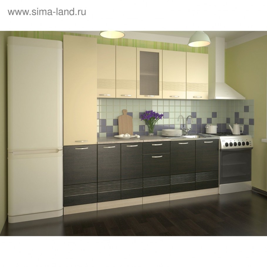 Кухонный гарнитур "волна" ваниль глянец/капучино 1800
