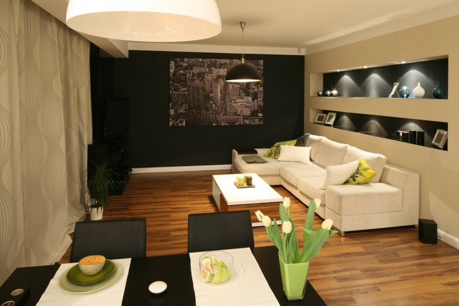 Прямоугольная гостиная и обеденная зона