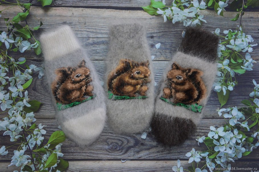 Варежки шерстяные и пуховые