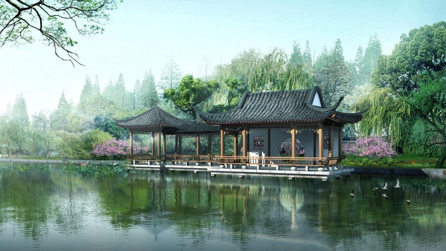 Китайский пейзаж Пристань лотоса