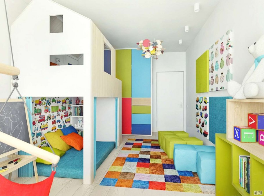 Детская комната с желтыми стенами