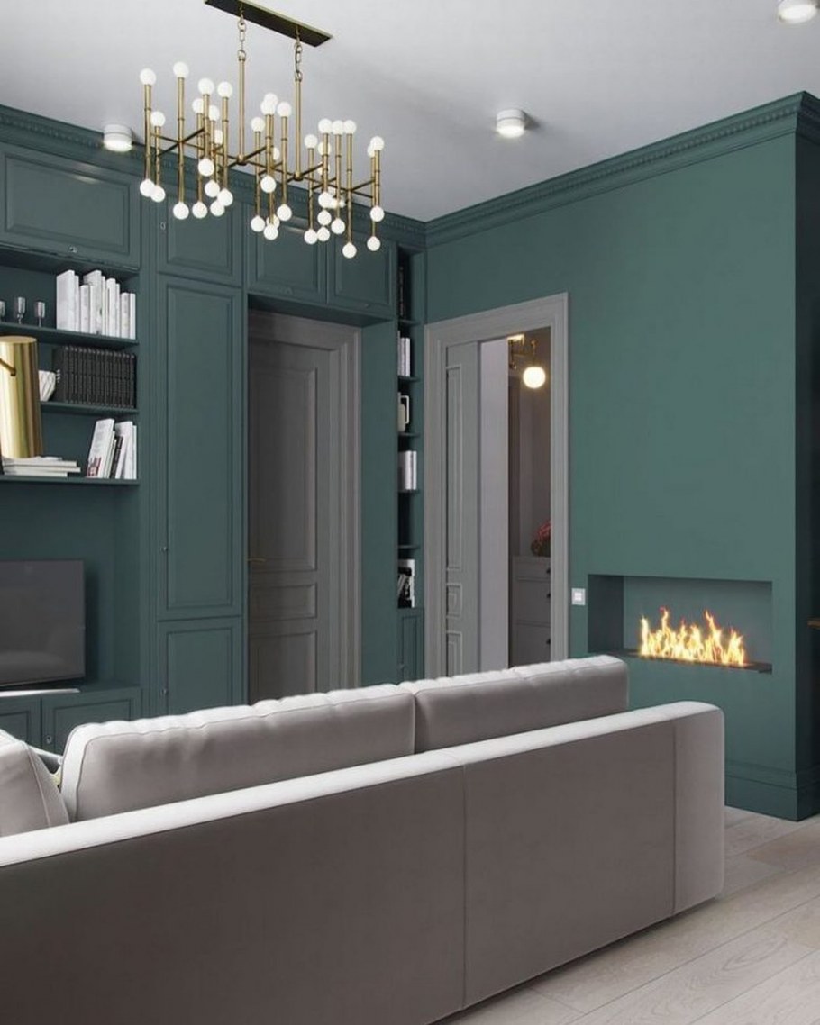 Гостиная в серо изумрудных тонах