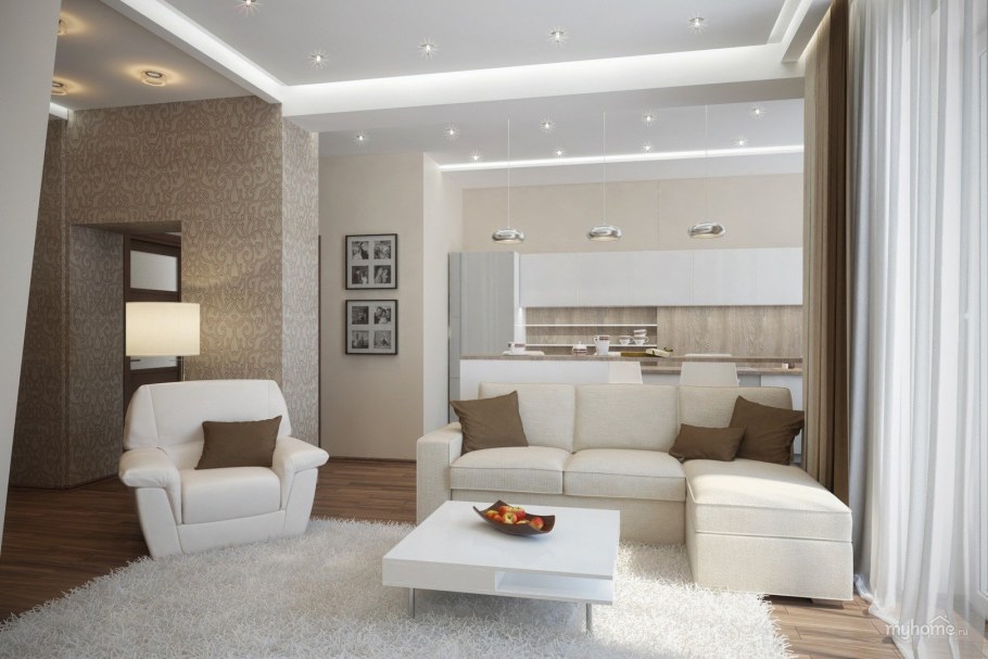 Кухня гостиная в светлых тонах