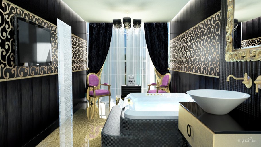 Ванна черно белая с золотом