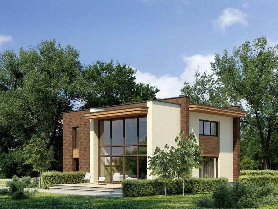 Двухэтажный домик с плоской крышей