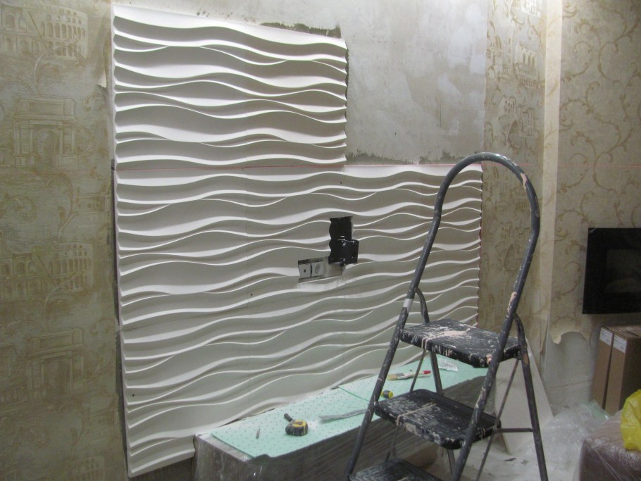 Гипсовые 3д панели волна в интерьере