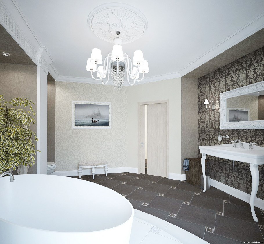 Хрустальная люстра в ванной комнате