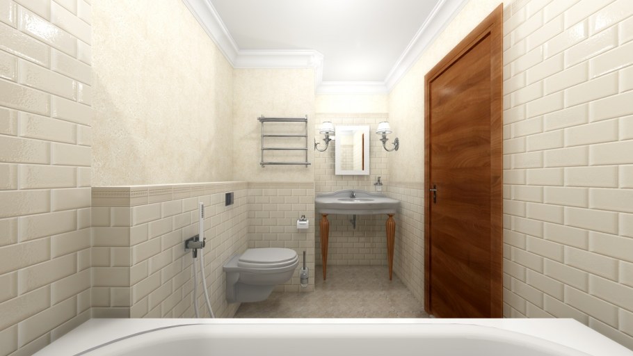 Бежевая плитка кабанчик в ванной