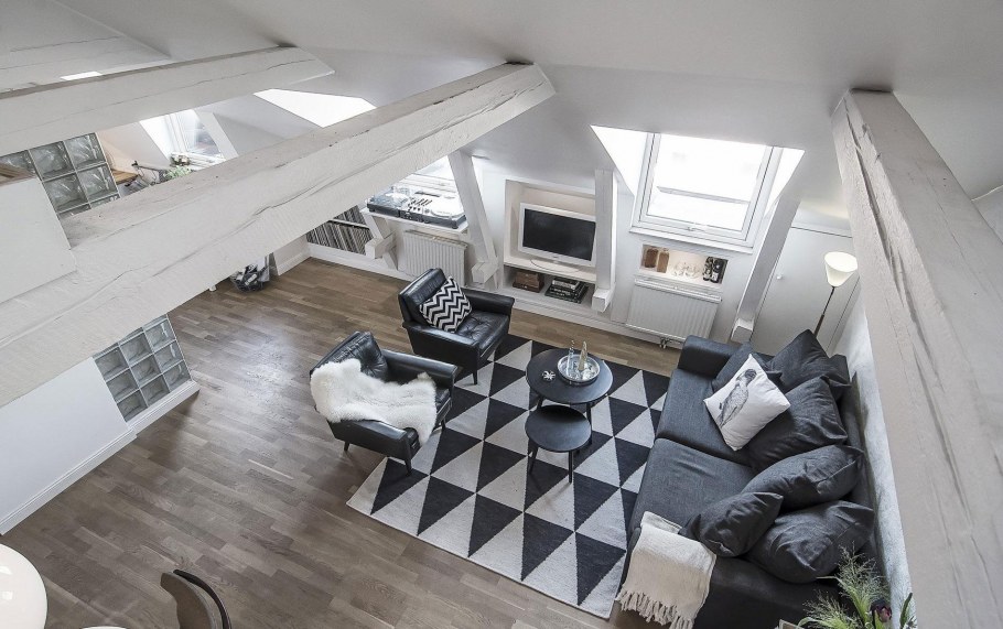Интерьер мансарды в скандинавском стиле