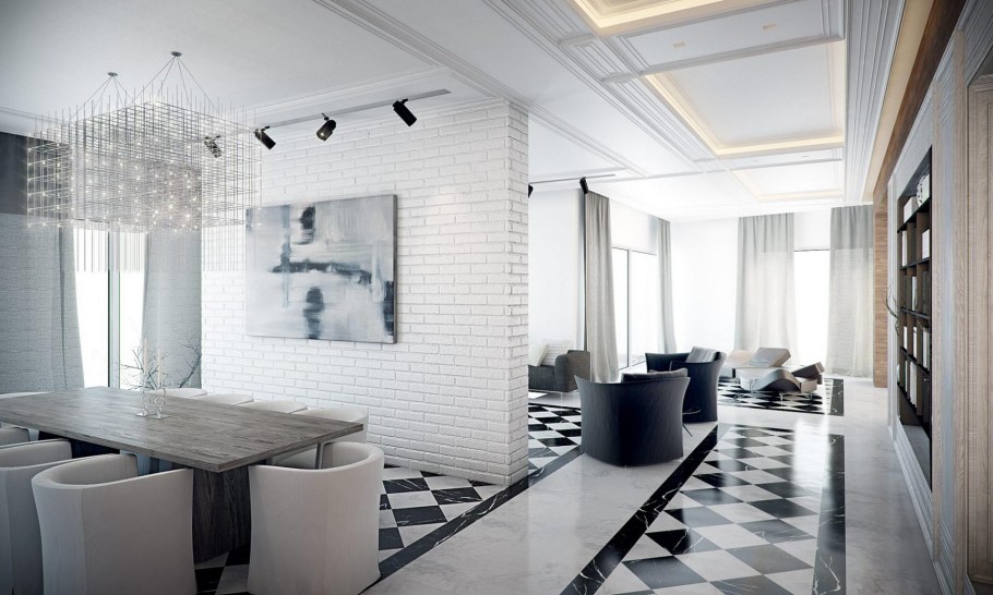 Черно белый кирпич в интерьере