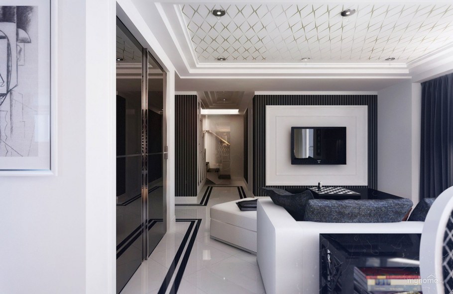 Интерьер однокомнатной квартиры черно белый стиль