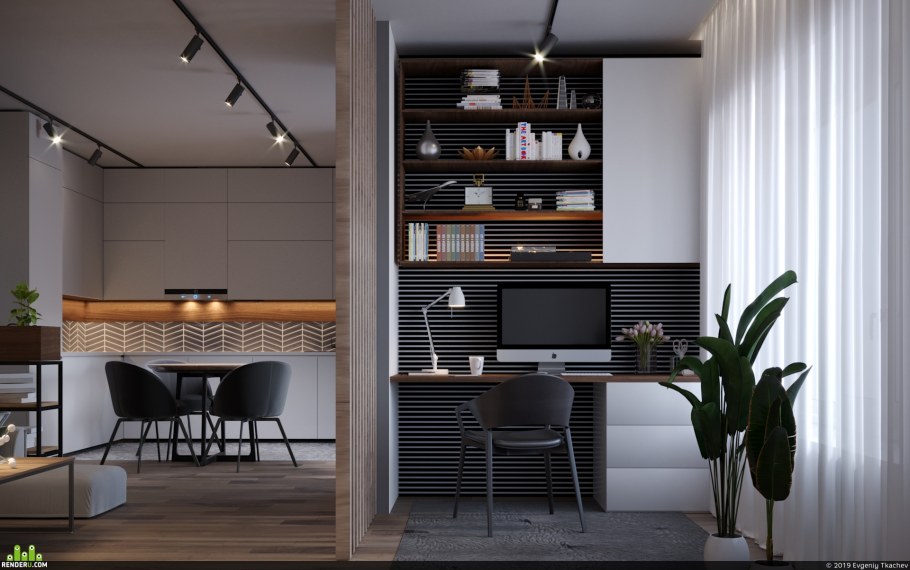 Кухня гостиная с рабочим местом